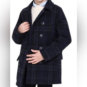 Boys Coat Elegant Notched Collar Double Breasted Wool Blend Over Pea Coat
